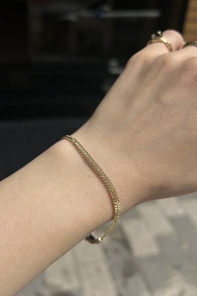 VIP Hasır Örgü Yassı Bileklik 19 cm 14K