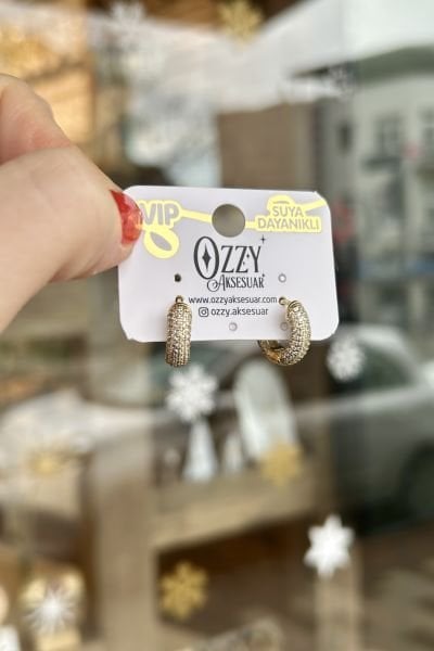 VIP Tamamı Gömme Taşlı Premium Halka Küpe