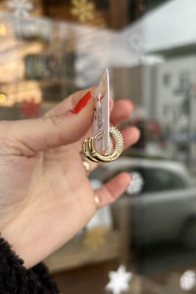 VIP Önü Kemer Arkası Tam Tur Gömme Taşlı Halka Küpe 14K
