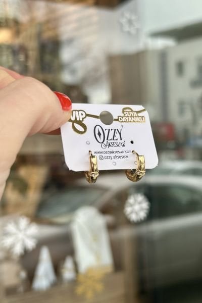 VIP Önü Kemer Arkası Tam Tur Gömme Taşlı Halka Küpe 14K