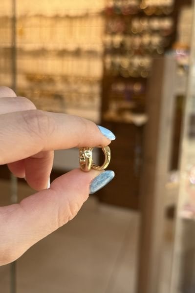 VIP Kalp Detaylı Halka Küpe 14K