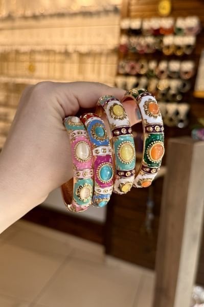 Oval Taşlı Renkli Mineli Vintage Kelepçe Bileklik