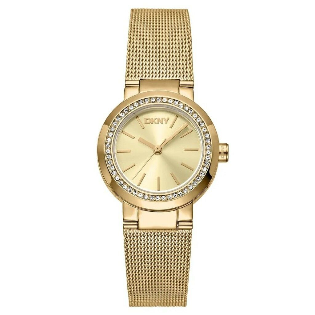 DKNY DK1L024M0025 ALTIN KAPLAMA HASIR KORDON TAŞLI KADIN KOL SAATİ