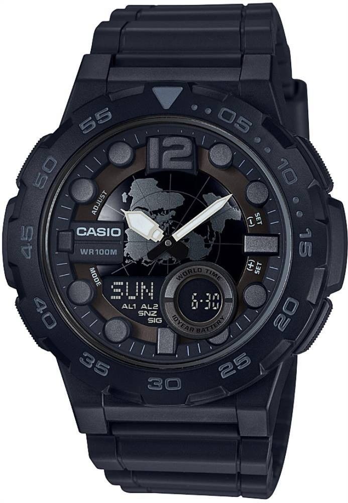 CASIO AEQ-100W-1BVDF SİYAH SİLİKON KORDON ANALOG DİJİTAL ERKEK KOL SAATİ