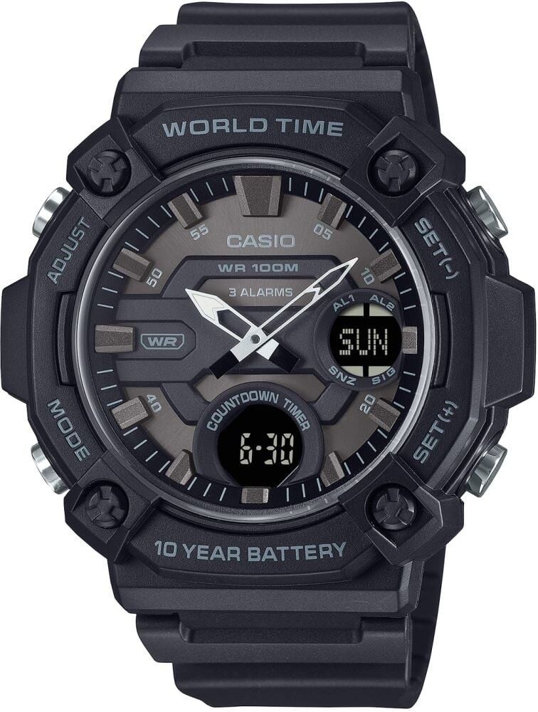 CASIO AEQ-120W-1BVDF SİYAH SİLİKON KORDON ANALOG DİJİTAL ERKEK KOL SAATİ