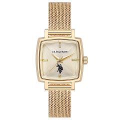 U.S. POLO ASSN. USPA2066-08 ALTIN KAPLAMA HASIR KORDON KARE KADIN KOL SAATİ