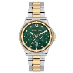 U.S. POLO ASSN. USPA2065-05 ALTIN KAPLAMA YEŞİL KADRAN KADIN KOL SAATİ