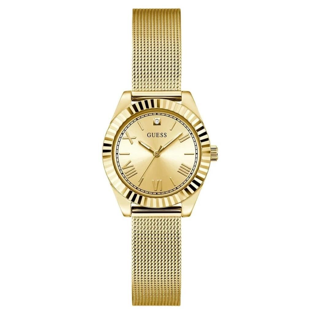 GUESS GUGW0842L2 ALTIN KAPLAMA HASIR KORDON PIRLANTALI KADIN KOL SAATİ