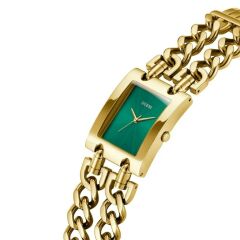 GUESS GUGW0740L2 ALTIN KAPLAMA YEŞİL KADRAN DİKDÖRTGEN KADIN KOL SAATİ