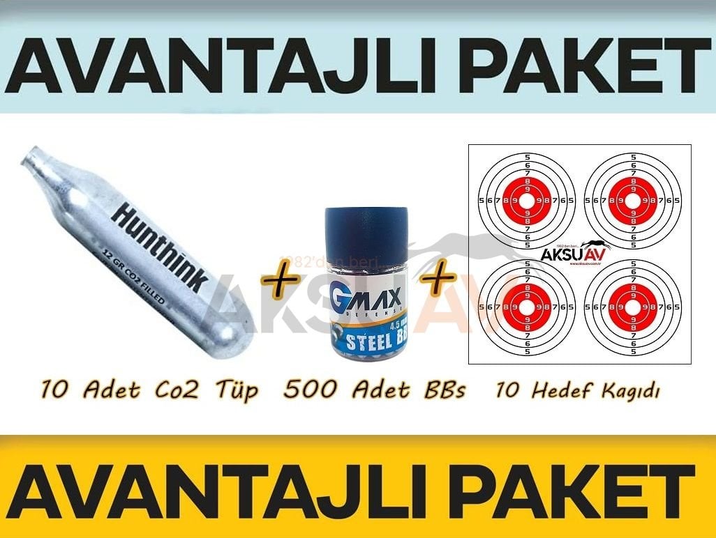 Avantajlı 12 Gram Co2 Havalı Tabanca Tüpü ve Bilye Paketi