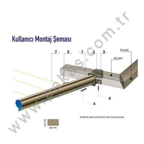 Pakas 60 x 25 mm Kare Küpeşte Bronz Balkon Çamaşır Kurutma Askısı