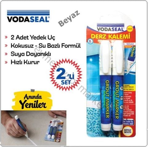 Vodaseal Fayans Derz Kalemi Yedek Uçlu Beyaz 2 li Set