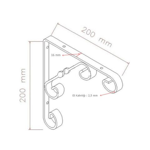 12 Adet Burgulu 20 x 20 cm Dekoratif Raf Altı Ayağı Konsol Siyah