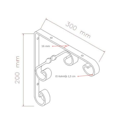 12 Adet Burgulu 20 x 30 cm Dekoratif Raf Altı Ayağı Konsol Siyah