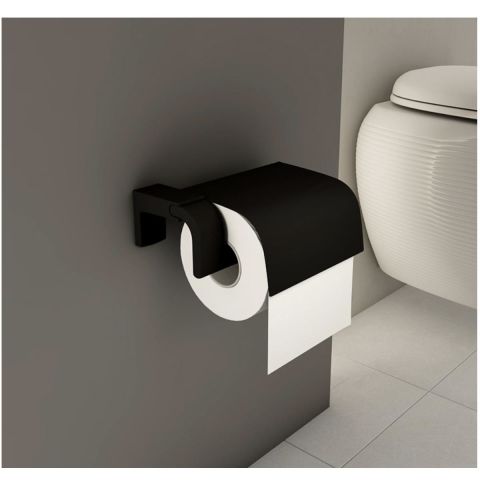Tema Premium Serisi Banyo Kapaklı Wc Tuvalet Kağıtlığı Mat Siyah