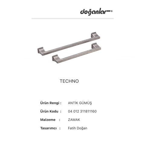 Doğanlar Techno 224 mm Mobilya Kulp Antik Gümüş