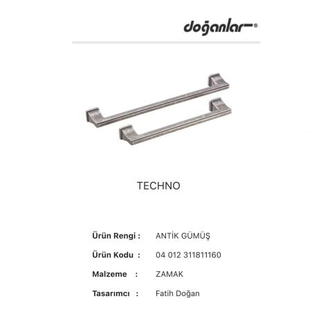 Doğanlar Techno 160 mm Mobilya Kulp Antik Gümüş