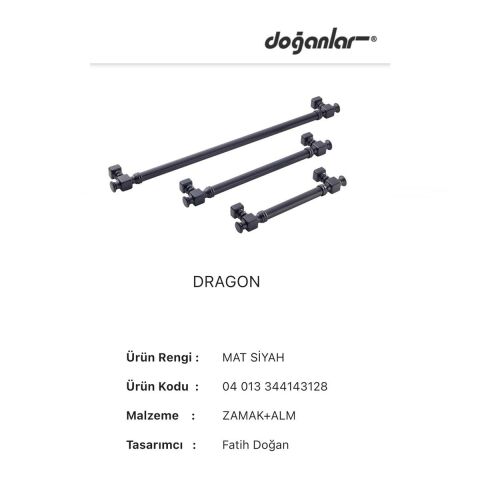 Doğanlar Dragon 128 mm Mobilya Kulp Mat Siyah