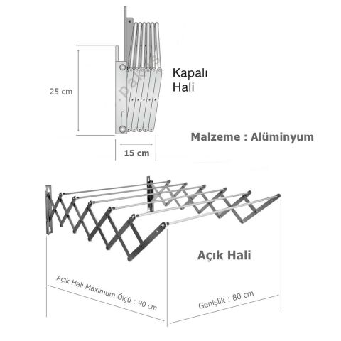 Pakas Pks-05 Akordiyon Katlamalı Balkon Çamaşır Kurutma Askılığı