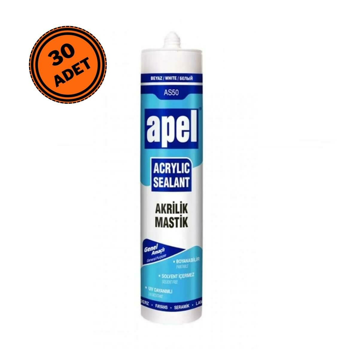 30 Adet Apel AS-50 Akrilik Mastik 500 Gr Beyaz