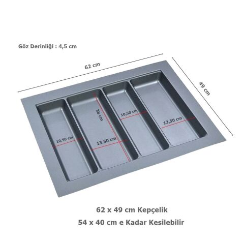 Çekmece İçi Kaşıklık Kepçelik 62 x 49 cm Gri Mutfak Düzenleyici