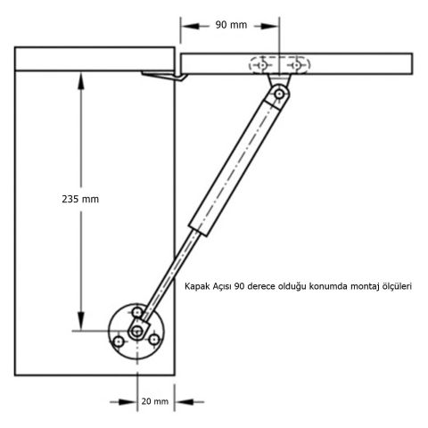 Gazlı Amortisör Piston 100 N Kalkar Dolap Kapakları için 27 cm Gri