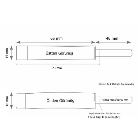 100 Adet Mıknatıslı Kapak İtici Bas Aç Kalın Tip 80 mm Gri