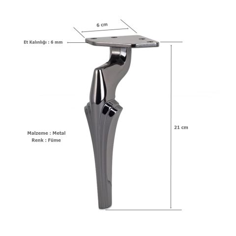 Zeus Lüx Metal Ayak 21 cm Füme Mobilya Koltuk Ayağı