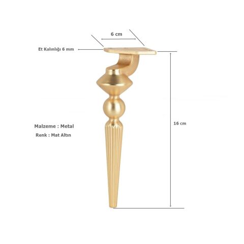 Tuva Lüx Metal Ayak 16 cm Mat Altın Mobilya Koltuk Ayağı