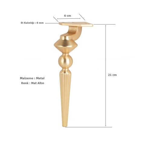 Tuva Lüx Metal Ayak 21 cm Mat Altın Mobilya Koltuk Ayağı