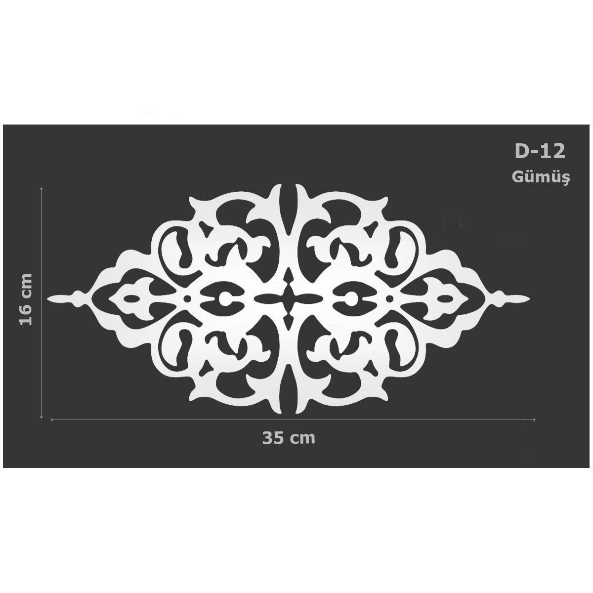 D-12 Gümüş 35 x 16 cm Sibu Aynalı Pleksi Mobilya Dolap Süsü