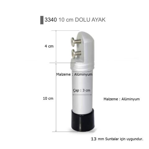 Islak Hacim 13 mm Kompakt Kabin Dolu Ayak 10 cm Alüminyum