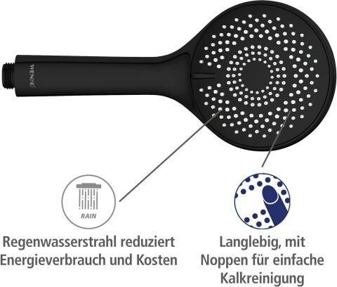 Wenko Duş Başlığı 3 Fonksiyonlu Siyah - Made in Germany