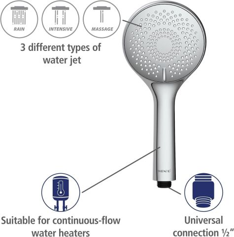 Wenko Duş Başlığı 3 Fonksiyonlu Krom - Made in Germany