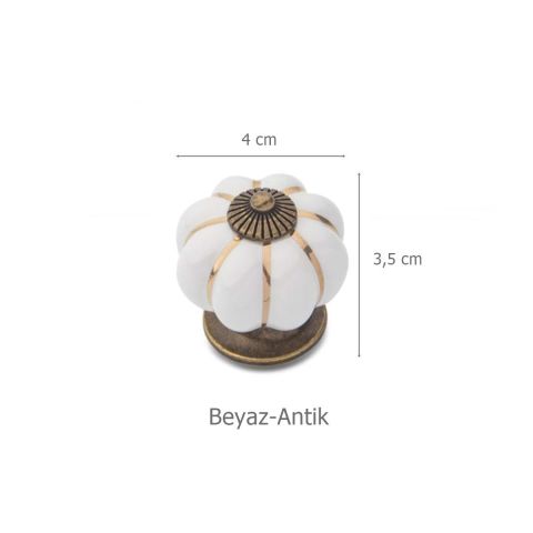 Tomurcuk Porselen Düğme Beyaz - Antik  Tek Vidalı Mobilya Kulp