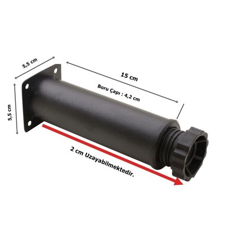 Metal 15 cm Özel Mat Siyah Boyalı Ayarlı Mobilya Koltuk Ayağı