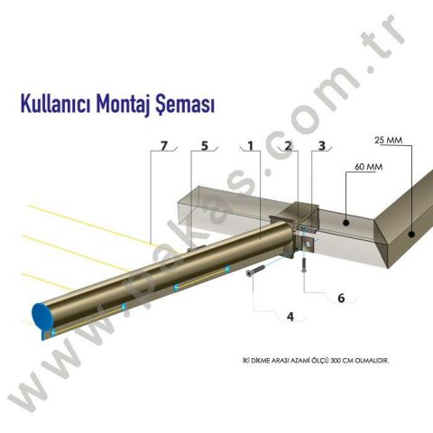 Pakas 60 x 25 mm Kare Küpeşte Gümüş Balkon Çamaşır Kurutma Askısı