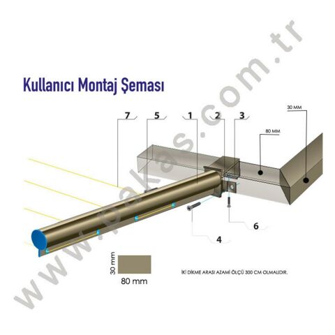 Pakas 80 x 30 mm Kare Küpeşte Gümüş Balkon Çamaşır Kurutma Askısı