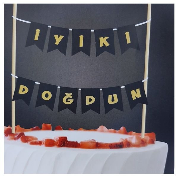 Gold İyiki Doğdun Pasta Bayrağı