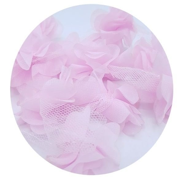 Kumaş Pembe Şerit Gül 10 lu