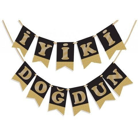Simli Siyah Gold İyiki Doğdun Yazı
