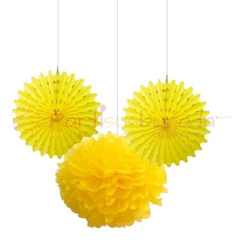 Sarı Ponpon Yelpaze Set 3 lü