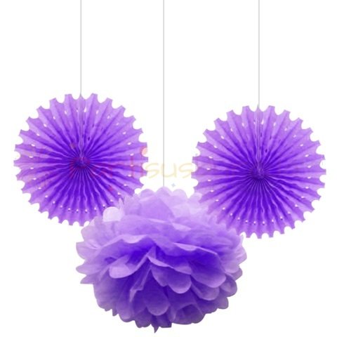 Mor Ponpon Yelpaze Set 3 lü