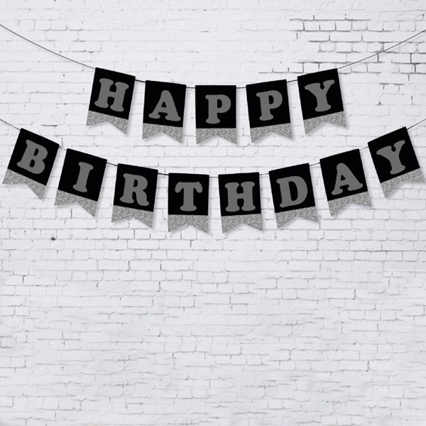 Siyah Gümüş Happ Birthday Yazı