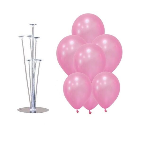 Standlı Metalik Pembe Balon Demeti