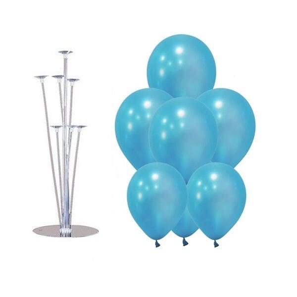 Standlı Metalik Açık Mavi Balon Demeti
