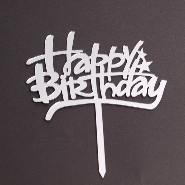 El Yazı Gümüş Happy Birthday Pasta Yazı