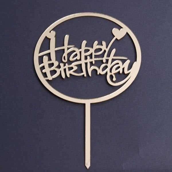 Yuvarlak Pileksi Gold Happy Birthday Pasta Yazı