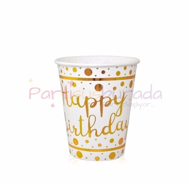 Yaldızlı Happy Birthday Bardak 6 Adet