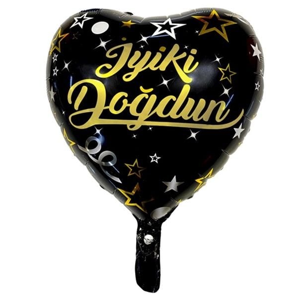 Folyo Siyah İyiki Doğdun Kalp Balon